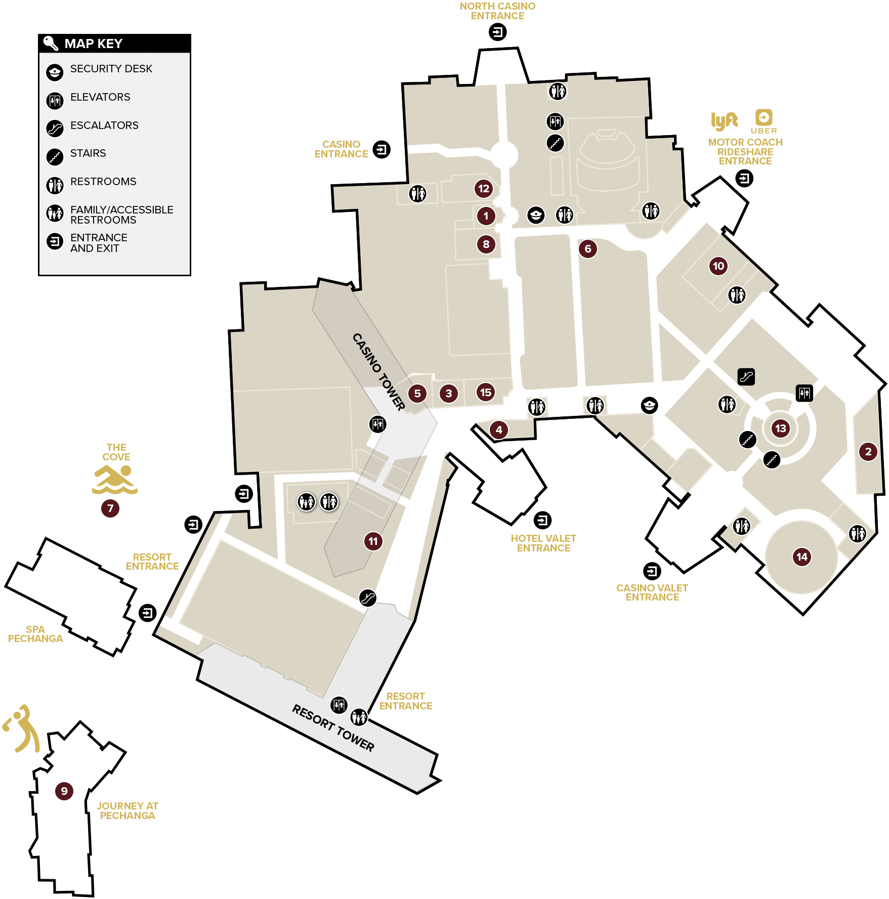Pechanga Resort map highlighting restaurants and dining