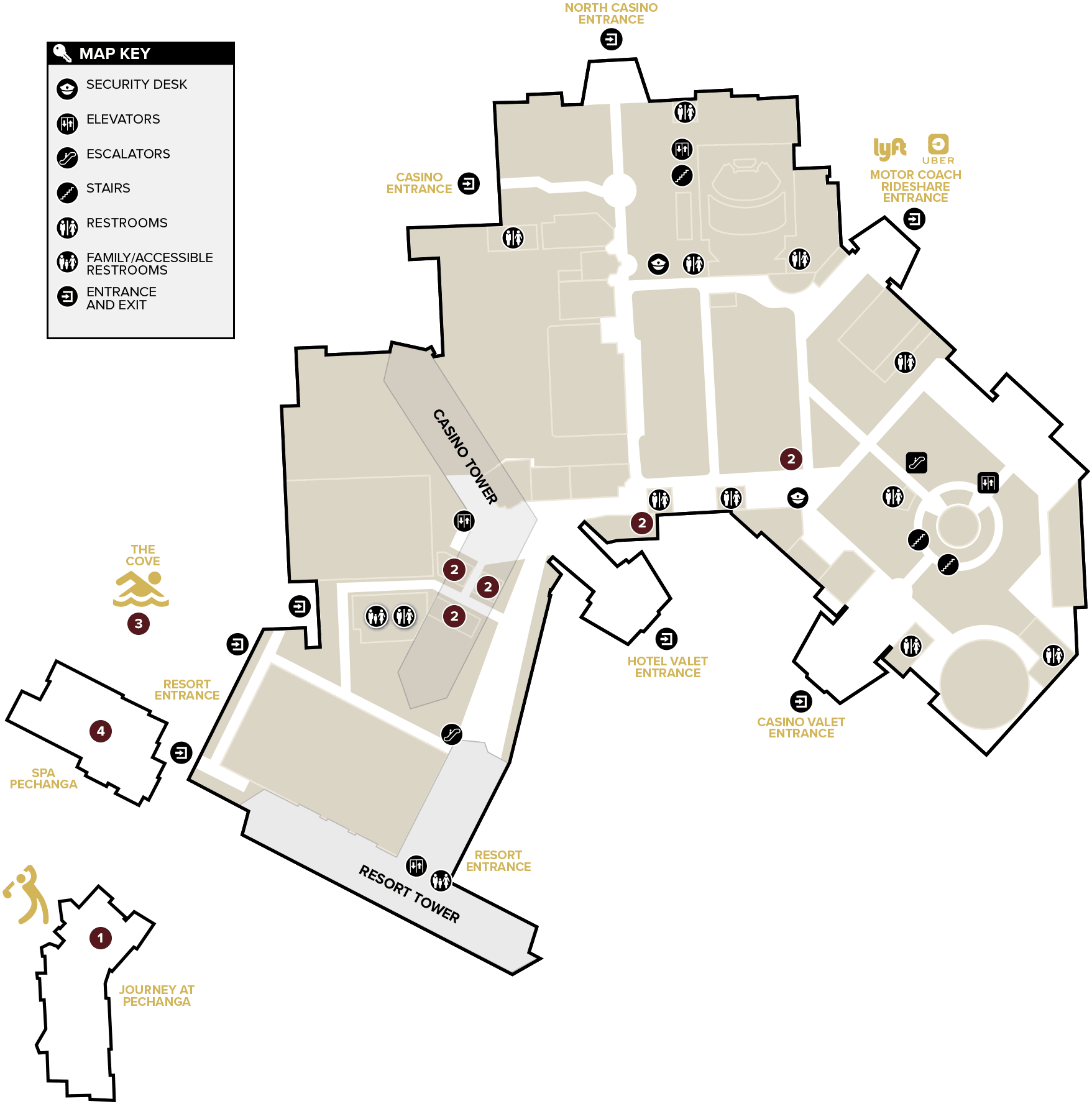 Pechanga Resort map highlighting spa and wellness areas